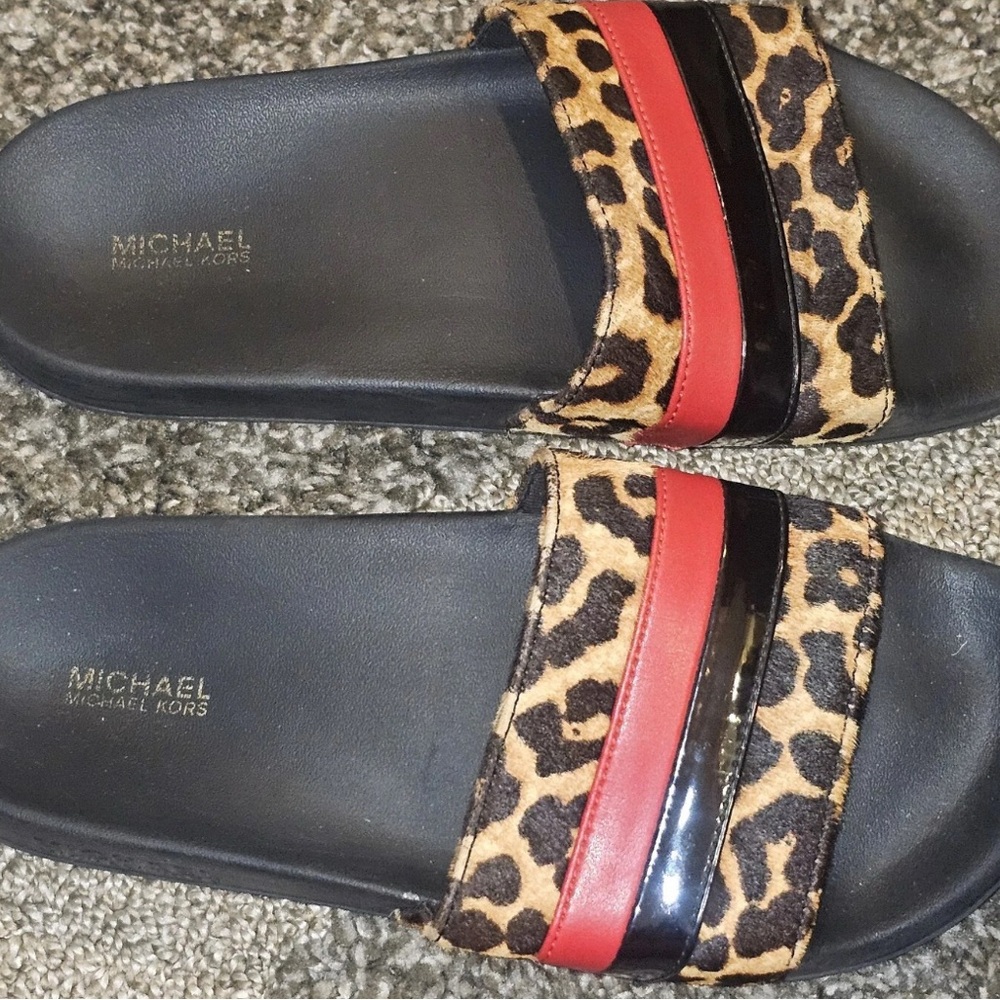 Michael Kors Black and Red Leopard Sandals